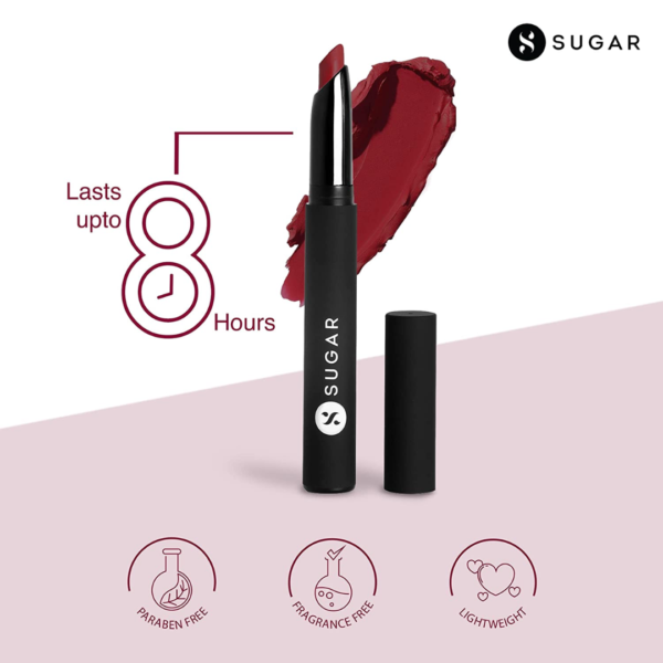 SUGAR Cosmetics - Matte Attack - Transferproof Lipstick - 04 Maroon Vibe (Dark Red) - 2 gms - Transferproof Lipstick Matte Finish, Lasts Up to 8 hours - Image 2